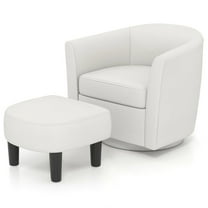 Resenkos Modern Swivel Club Chair with Matching Curved Back Ottoman Footrest, Beige