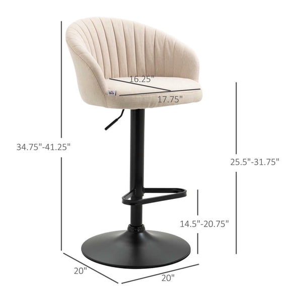 Resenkos Modern Upholstered Adjustable Barstools with Swivel Seat, Linen Touch Fabric, Steel Frame, Footrest, ‎Beige