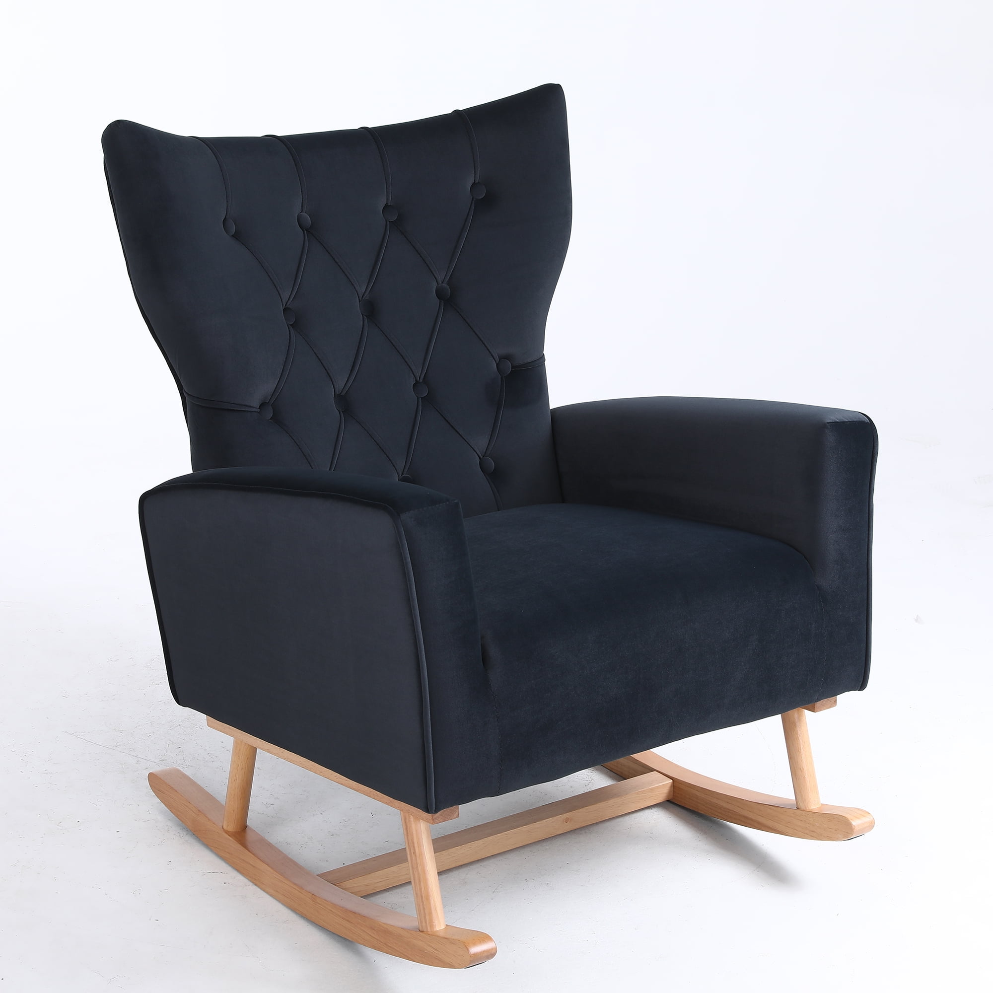 Resenkos Modern Velvet Rocking Chair Nursery with High Backrest, Living Room Accent Chair Armchair, Black