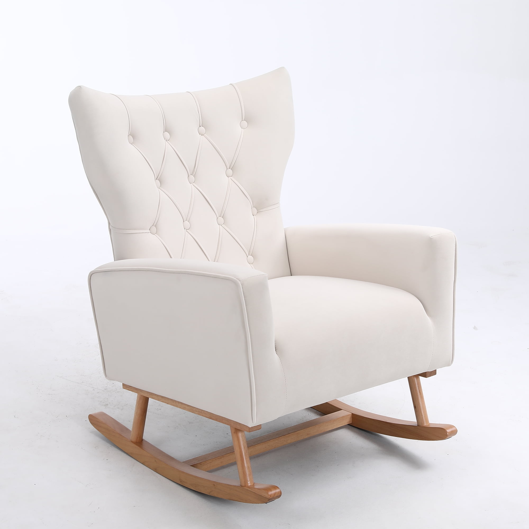 Resenkos Modern Velvet Rocking Chair Nursery with High Backrest, Living Room Accent Chair Armchair, White