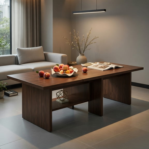 Resenkos Modular L-Shaped Coffee Table Set of 2 for Small Spaces, Walnut Finish