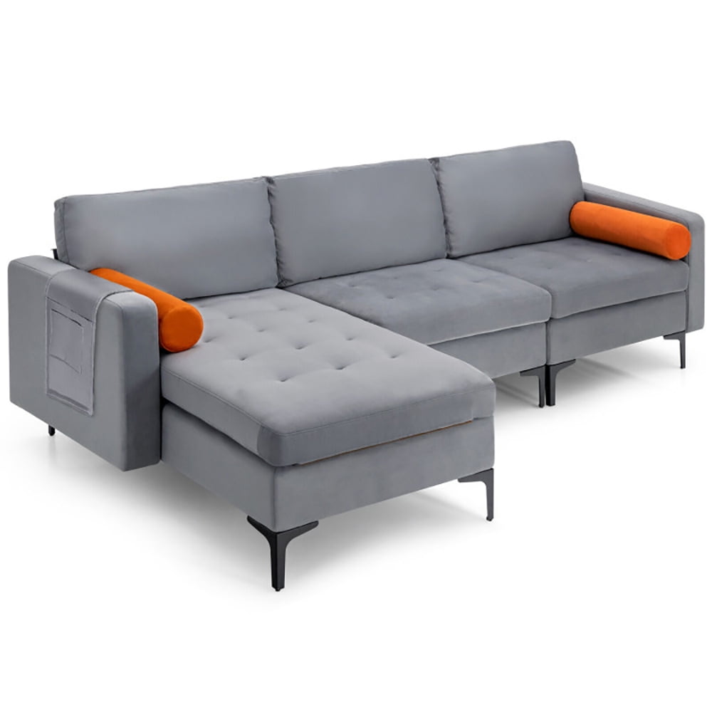 Gray Fabric L-shaped Sectional Sofa with Storage and USB Ports