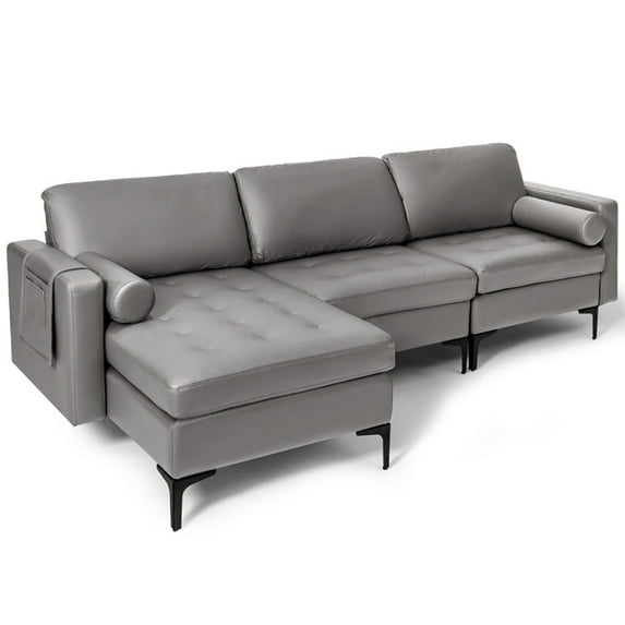 Resenkos Modular L-shaped 3-Seat Sectional Sofa with Reversible Chaise and 2 USB Ports-Light Gray, Sectional Sofa Couch Living Room Sleeper Set