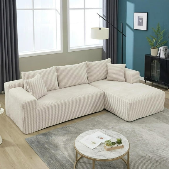 Resenkos Modular Sectional Sofa, 2-Seat L-Shape with Right-Facing Chaise and Memory Foam Cushioning, Beige