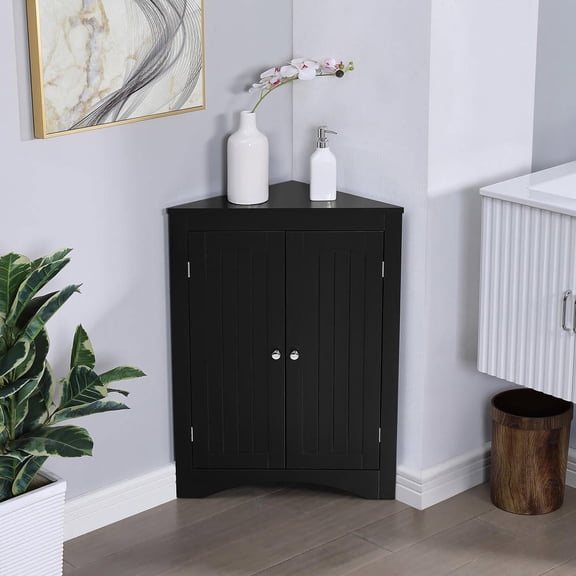 Resenkos Multi-Purpose Corner Cabinet, Free-Standing Storage with Doors and Adjustable Shelves