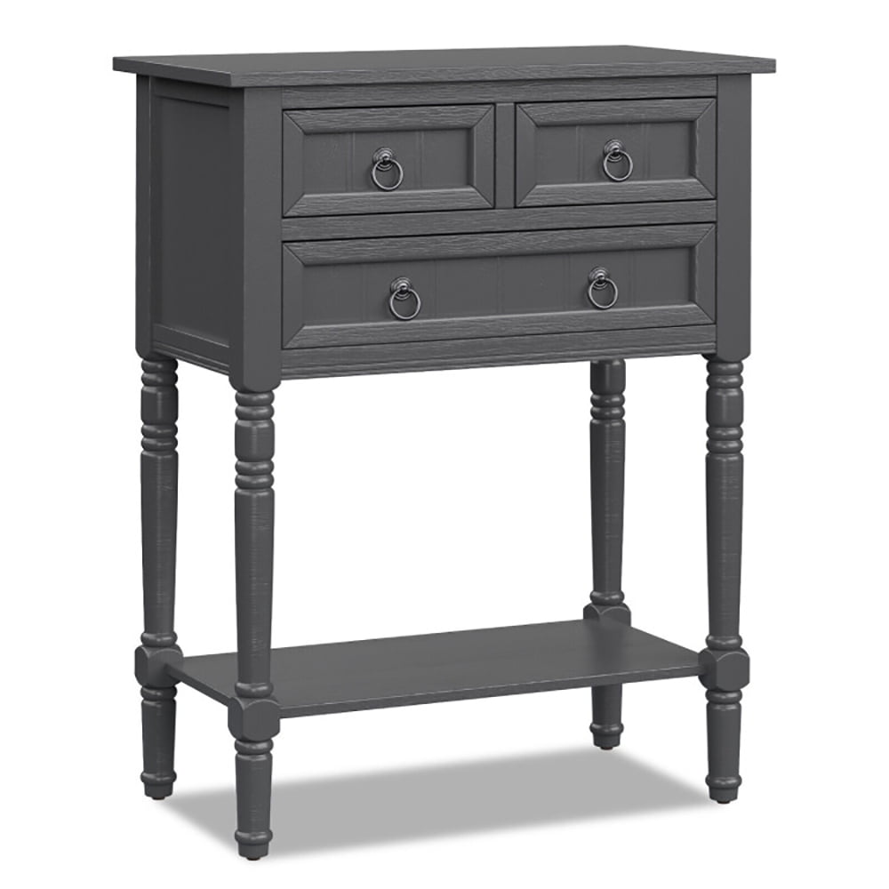 Resenkos Narrow Console Table with 3 Storage Drawers and Open Bottom Shelf-Gray, Narrow Console Table, Entryway Hall Table with Shelves for Foyer & Entry Spaces