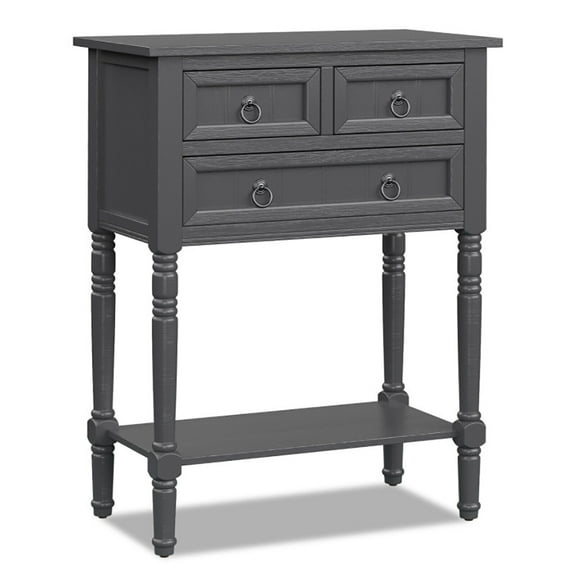 Resenkos Narrow Console Table with 3 Storage Drawers and Open Bottom Shelf-Gray, Narrow Console Table, Entryway Hall Table with Shelves for Foyer & Entry Spaces