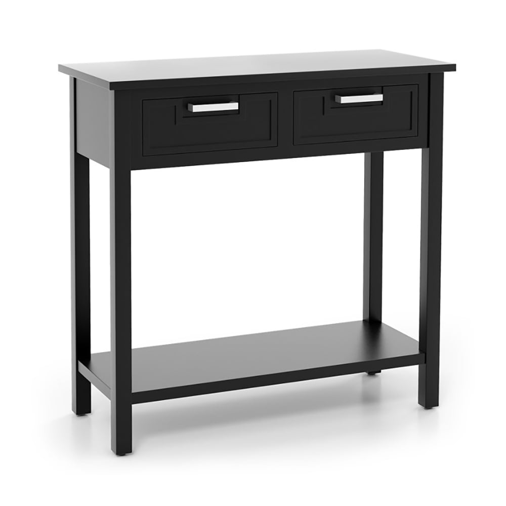 Resenkos Narrow Console Table with Drawers and Open Storage Shelf-Black ...