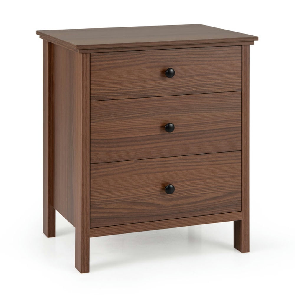 Resenkos Night Stand, Nightstand, Modern End table, 3-Drawer Nightstand with Wooden Finish for Bedroom-Brown