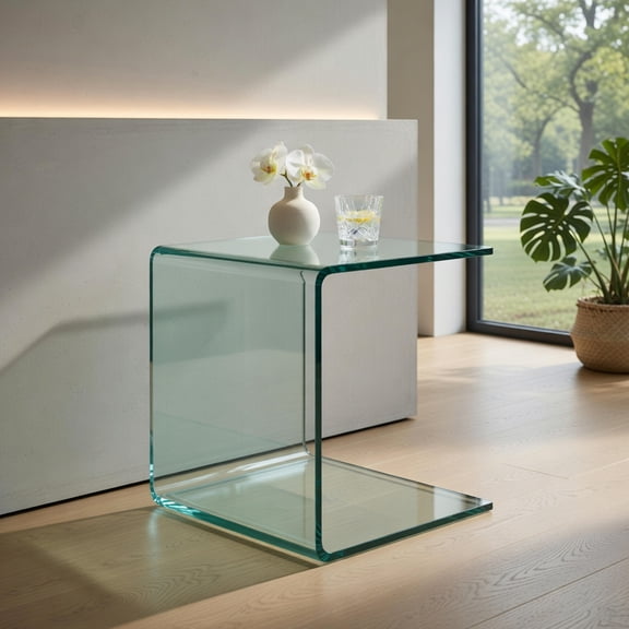 Resenkos Nightstand,Coffee Side Table,18 x 18 x 16 Inch Tempered Waterfall End Table with non-Slip Pad