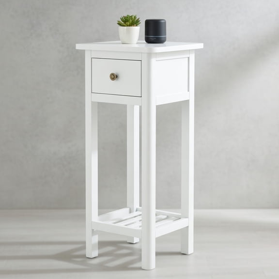 Resenkos Nightstand,Coffee Side Table,2 Tier Slim Nightstand Bedside Table with Drawer Shelf-White