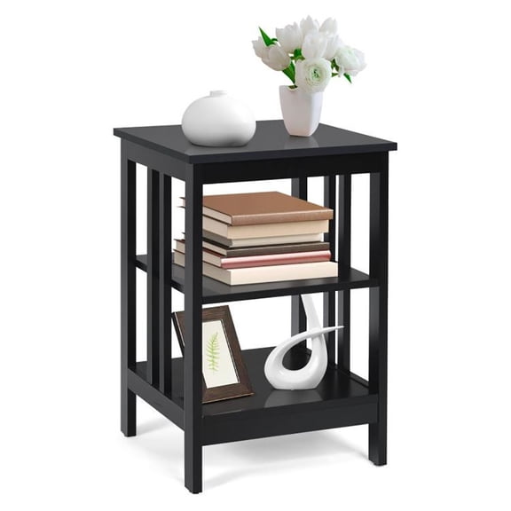 Resenkos Nightstand,Coffee Side Table,3-Tier Nightstand Sofa Side Table with Baffles and Round Corners-Black