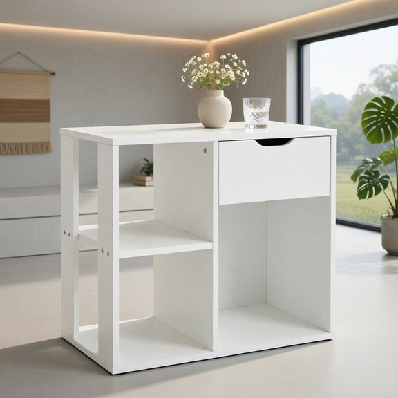Resenkos Nightstand,Coffee Side Table,3-Tier Side Table with Storage Shelf and Drawer Space