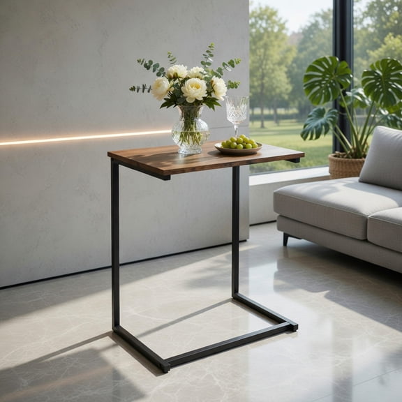 Resenkos Nightstand,Coffee Side Table,C-shaped Industrial End Table with Metal Frame