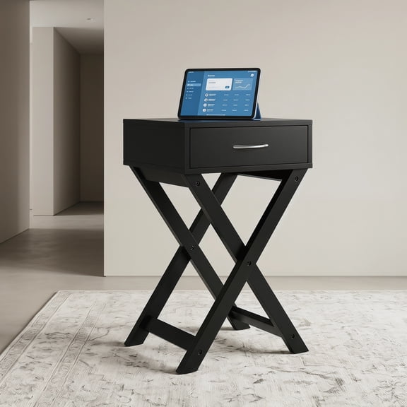 Resenkos Nightstand,Coffee Side Table,Design Sofa Side Table with X-Shape Drawer for Living Room Bedroom-Black