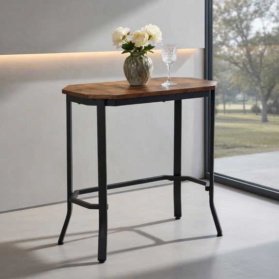 Resenkos Nightstand,Coffee Side Table,Narrow End Table with Rustic Wood Grain and Stable Steel Frame-Rustic Brown