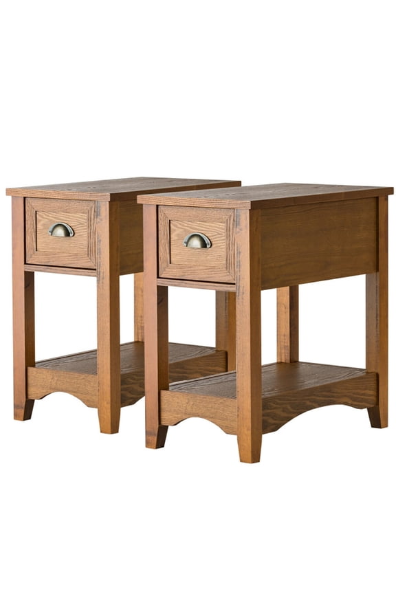 Nightstand,Coffee Side Table,Set of 2 Contemporary Side End Table with Drawer -Natural