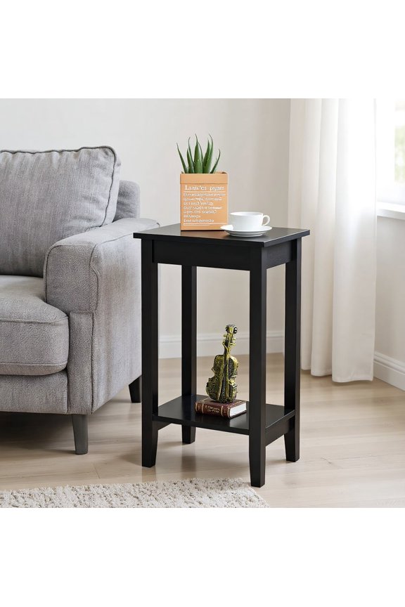 Nightstand,Coffee Side Table,Set of 2 Versatile 2-Tier End Table with Storage Shelf-Black