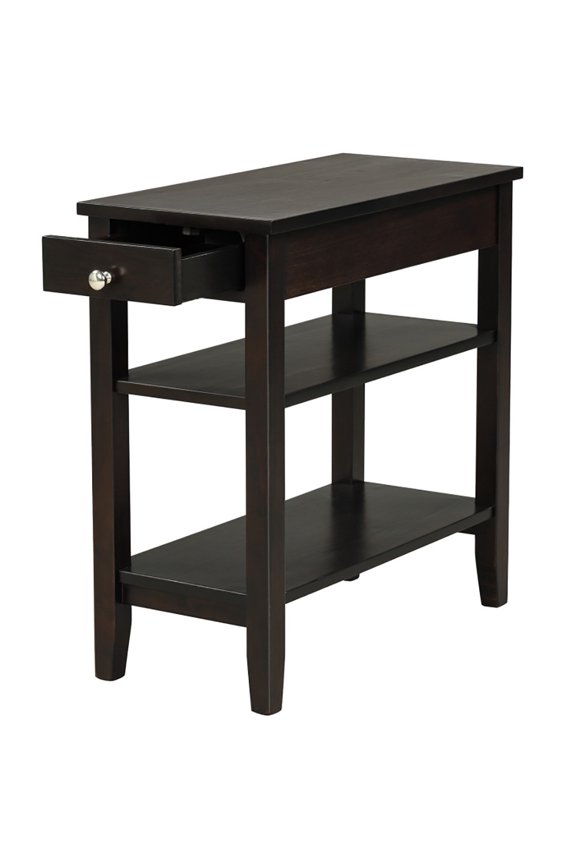 Nightstand,Coffee Side Table,Side End Table with Drawer and 2-Tier Open Storage Shelves for Space Saving-Brown