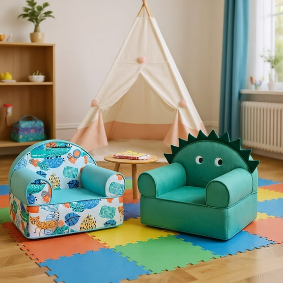 Resenkos Original Kids Sofa with Armrest and Thick Cushion-Green, Kids Chairs for Kids