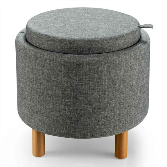 Resenkos Ottoman Bench,Ottoman Foot Rest Chair,Round Fabric Storage Ottoman with Tray and Non-Slip Pads for Bedroom-Gray
