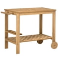 thumbnail image 1 of Resenkos Outdoor Bar Cart, Wood Rolling Home Bar & Serving Cart with 2 Shelves, Wine Bottle Holders for Garden, Dining Room, Natural, 1 of 11