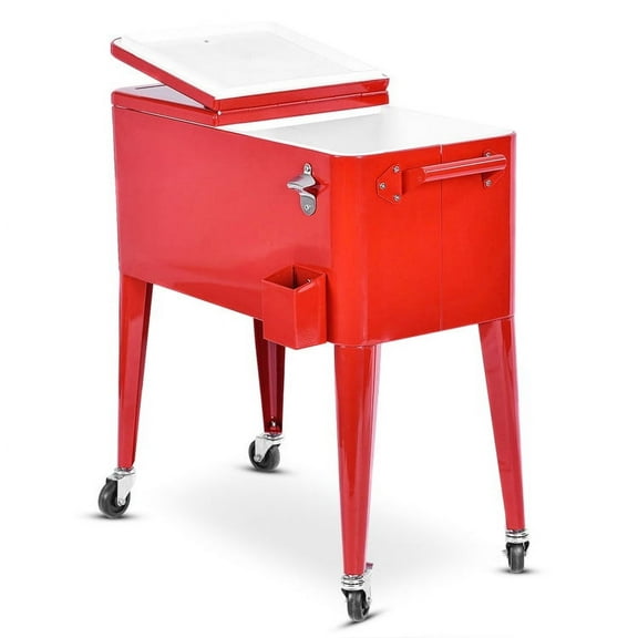 Resenkos Outdoor Beverage Cooler Bar Cart, Rolling Cooler with Wheels and Handles, Red Portable Outdoor Rolling Ice Chest