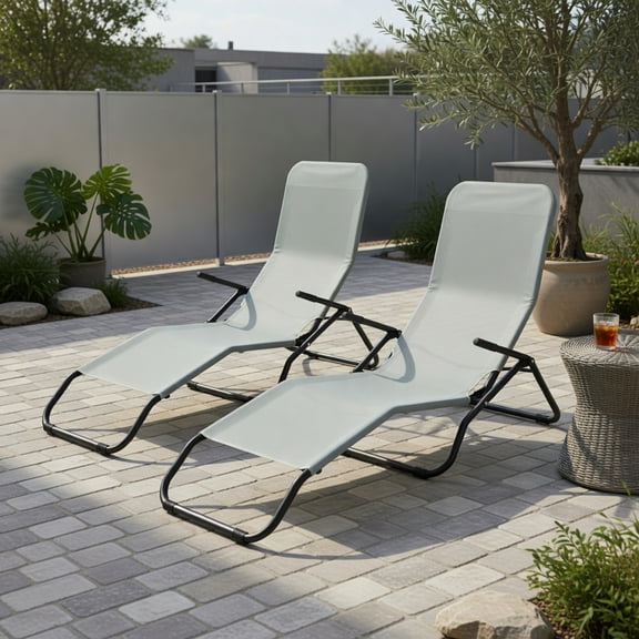 Resenkos Outdoor Chaise Lounge Chair, 2 Pieces Folding Portable Patio Chaise Lounger with Rocking Design-Light Green, Portable Recliner for Lawn Garden Beach Yard