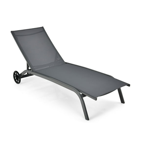 Resenkos Outdoor Chaise Lounge Chair, 6-Poisition Adjustable Outdoor Chaise Recliner with Wheels-Gray, Portable Recliner for Lawn Garden Beach Yard