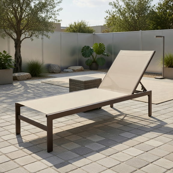 Resenkos Outdoor Chaise Lounge Chair, 6-Position Chaise Lounge Chairs with Rustproof Aluminium Frame-Brown, Portable Recliner for Lawn Garden Beach Yard