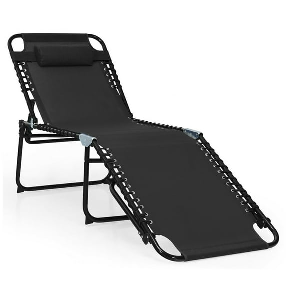 Resenkos Outdoor Chaise Lounge Chair, Foldable Recline Lounge Chair with Adjustable Backrest and Footrest-Black, Portable Recliner for Lawn Garden Beach Yard