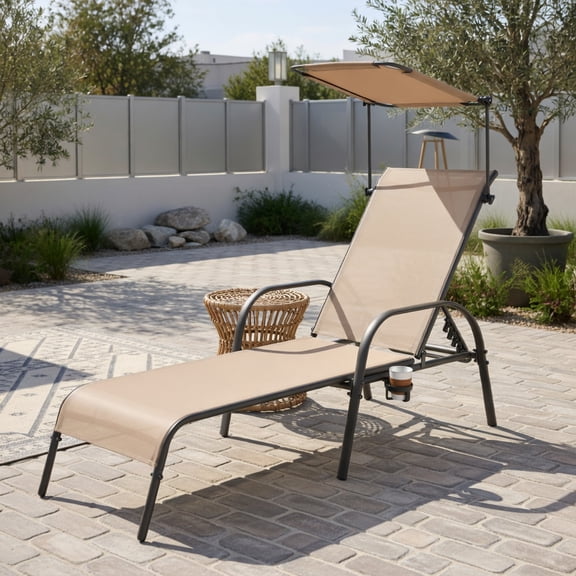 Resenkos Outdoor Chaise Lounge Chair, Patio Heavy-Duty 5-Level Adjustable Chaise Lounge Chair-Brown, Portable Recliner for Lawn Garden Beach Yard