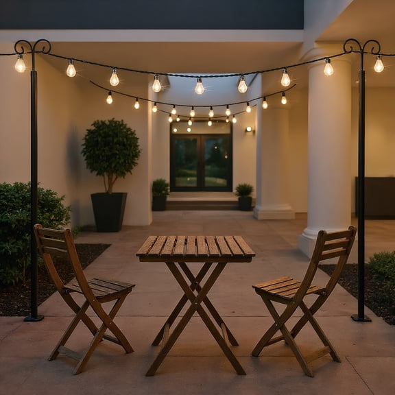 Resenkos Outdoor Decor,String Light Poles 2 Pack Outdoor Metal Poles with Top Arc Hook and 5-Prong Base-10 ft