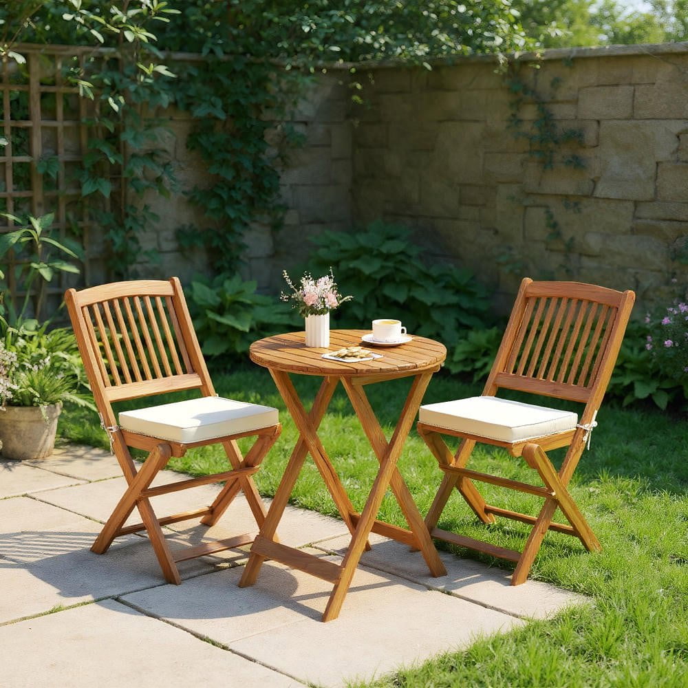 Resenkos Outdoor Dining Room Chairs, Patio Kitchen Chairs,Outdoor Folding Chairs with Seat Cushions Set of 2-Beige