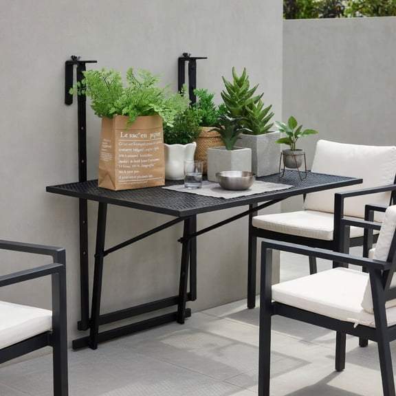 Resenkos Outdoor Folding Balcony Bar Table for Railing, Railing Folding Table with 5-Level Adjustable Heights Patio All Weather Adjustable Hanging Mounted Table for Baluster Garden Deck