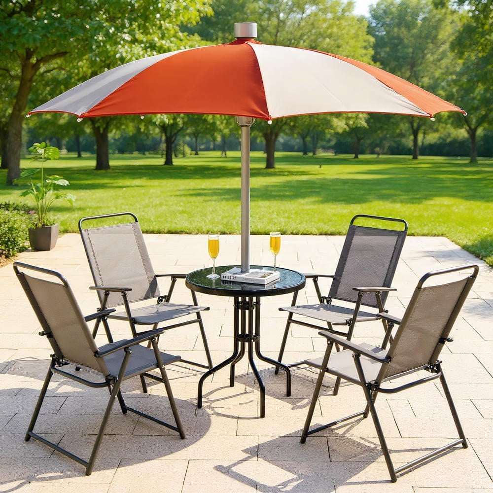 Resenkos Outdoor Folding Sling Chairs Set of 4 with Armrest and Backrest, Outdoor Dining Chair for Outside Patio, All Weather, Porch, Garden, Poolside