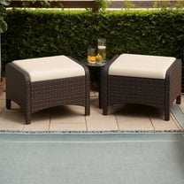 Resenkos Outdoor Footstool Footrest,2 Pieces Outdoor Patio PE Wicker Ottomans with Removable Cushions-Beige