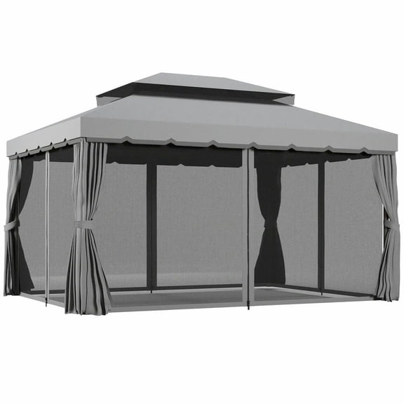 Resenkos Outdoor Garden Gazebo, Sunshade Gazebo Canopy,10' x 13' Outdoor Gazebo Canopy Shelter with Netting & Curtains, Gray