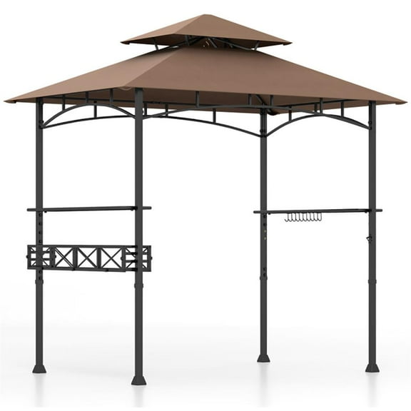 Resenkos Outdoor Garden Gazebo, Sunshade Gazebo Canopy,8 x 5 Feet Outdoor Grill Gazebo with 2 Side Shelves and 10 Hooks-Brown
