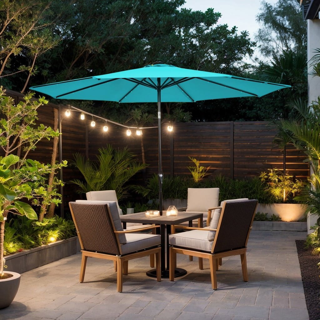 Resenkos Outdoor Garden Umbrella,Market Umbrella,10 Feet Outdoor Patio Umbrella with Bright Solar LED Lights-Turquoise