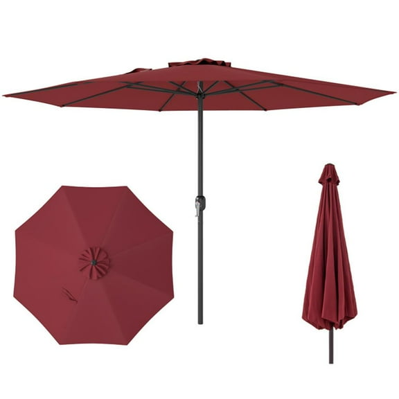 Resenkos Outdoor Garden Umbrella,Market Umbrella,12 Feet Patio Umbrella with Crank Handle and 8 Sturdy Ribs-Red