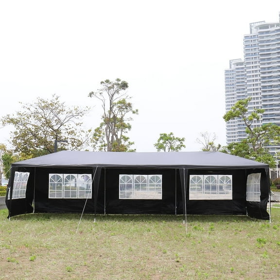 EDOEMSE Outdoor Gazebo Tent, Canopy Tent, Outdoor Sun Shade Shelter, 10'x30' Outdoor Party Tent with 8 Removable Sidewalls, Waterproof Canopy Patio Wedding Gazebo, Black