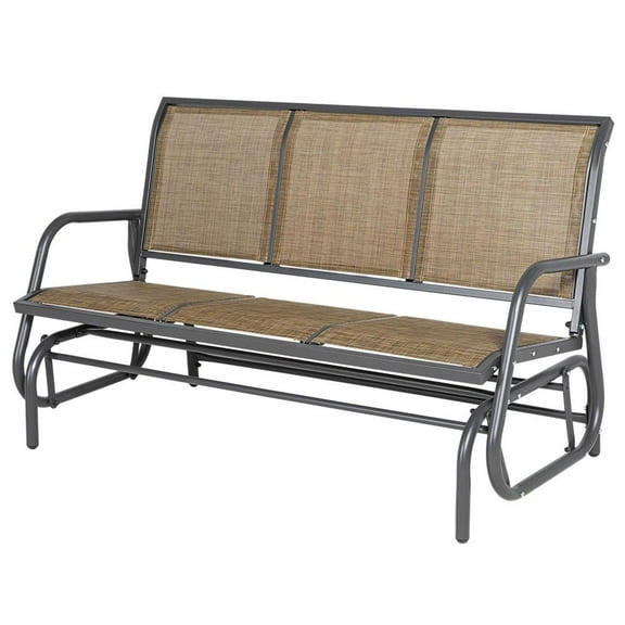 Resenkos Outdoor Glider Chair, Patio Glider Chair,3-Person Outdoor Patio Glider Bench, Porch Glider Swing with 3 Seats, Brown