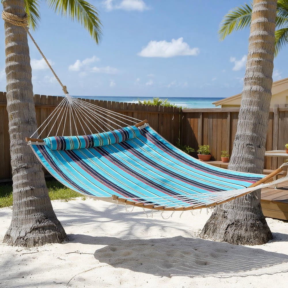Resenkos Outdoor Hammock with Detachable Pillow-Blue，Portable Folding Hammock for Camping Travel Beach Outdoor