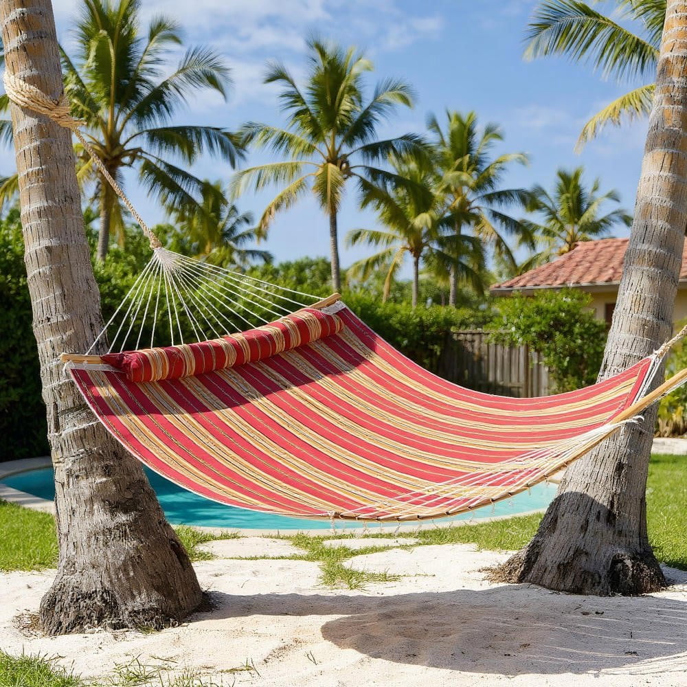Resenkos Outdoor Hammock with Detachable Pillow-Red，Portable Folding Hammock for Camping Travel Beach Outdoor