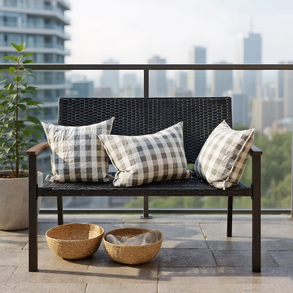 Resenkos Outdoor Patio Rattan Wicker Bench with Armrest for Garden, Garden Furniture, Easy Assembly, Suitable for Patio and Garden