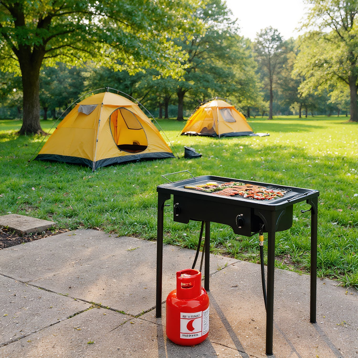 Resenkos Outdoor Propane Gas Camp Stove with Double Burner, High Pressure Cast Iron Cooking Burner for Outdoor Adventures, Black