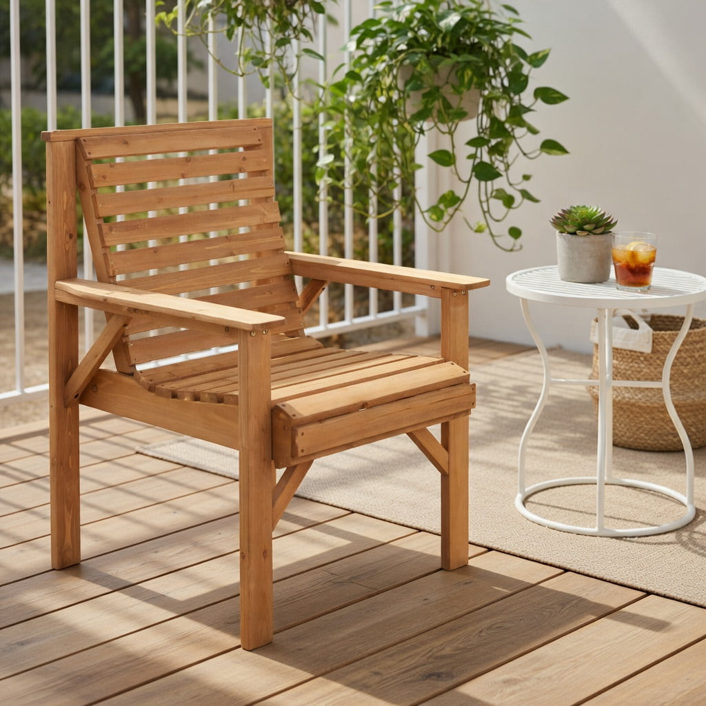 Resenkos Outdoor Solid Fir Wood Chair with Inclined Backrest, Outdoor Dining Chair for Outside Patio, All Weather, Porch, Garden, Poolside