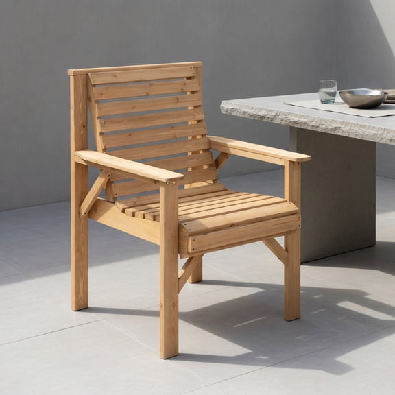 Resenkos Outdoor Solid Fir Wood Chair with Inclined Backrest, Outdoor Dining Chair for Outside Patio, All Weather, Porch, Garden, Poolside