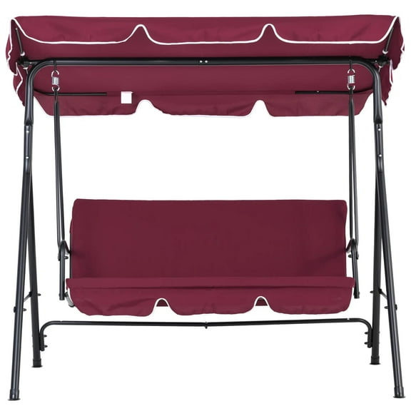 Resenkos Outdoor Swing Chair With Tilt Canopy, Red, Patio Hammock With Removable Cushions, Wine Red